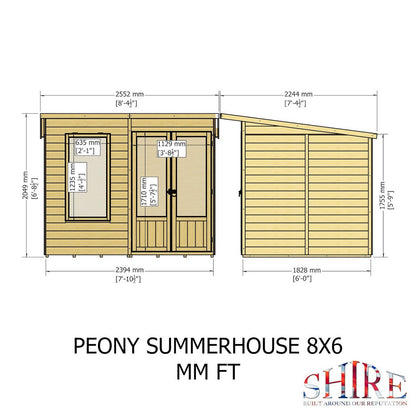 Shire Peony 7' 4" x 8' 4" Pent Summerhouse - Premium Dip Treated Shiplap