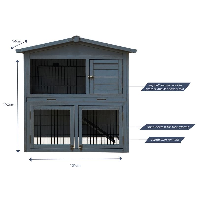 Wensum FSC Wood 2 Storey Rabbit Hutch with Play Area Grey