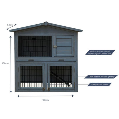 Wensum FSC Wood 2 Storey Rabbit Hutch with Play Area Grey