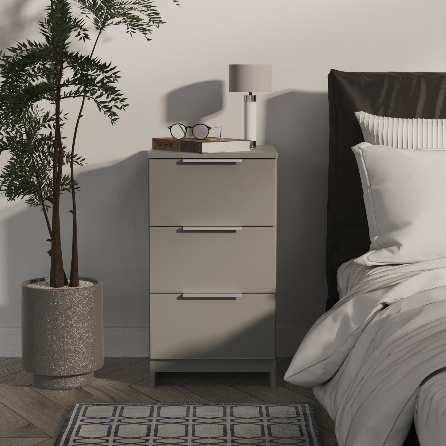 Plymouth Bedside Table Grey 3 Drawers 37cm