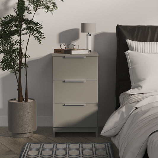 Plymouth Bedside Table Grey 3 Drawers 37cm