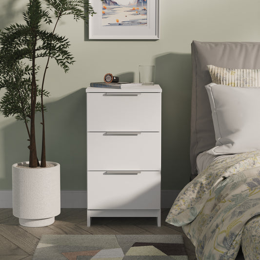Plymouth Bedside Table White 3 Drawers 37cm