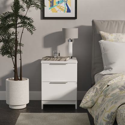 Plymouth Bedside Table White 2 Drawers 37cm
