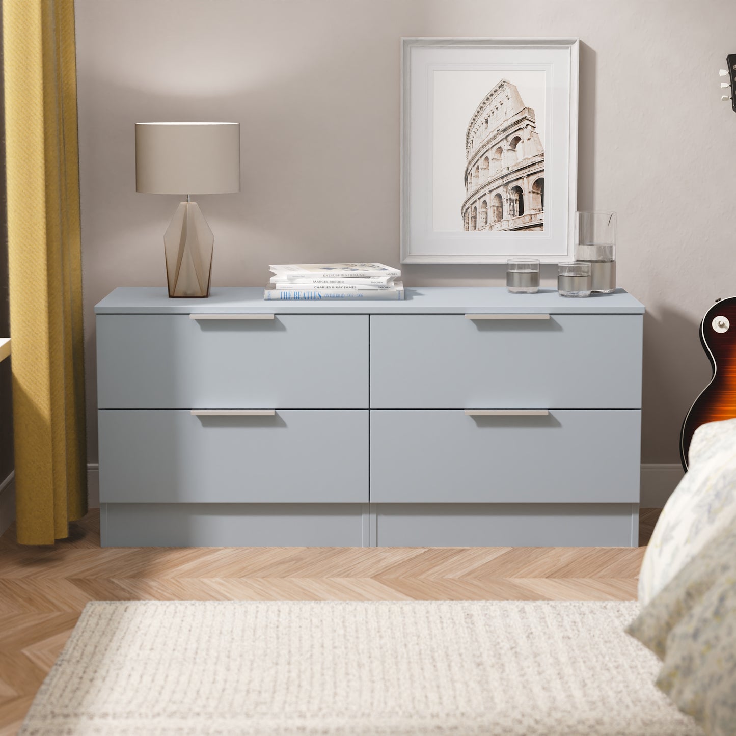 Plymouth Large Chest of Drawers Light Blue 4 Drawers 110cm