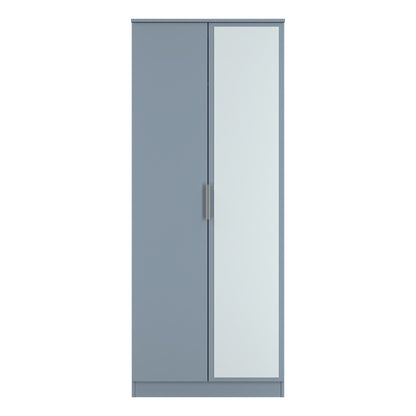 Plymouth Tall Mirror Wardrobe Light Blue 2 Doors 1 Shelf 74cm
