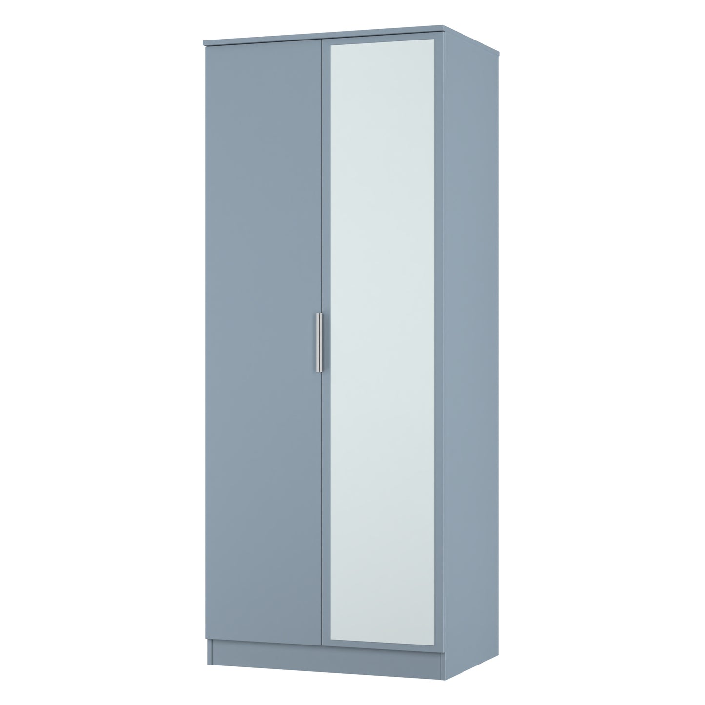 Plymouth Tall Mirror Wardrobe Light Blue 2 Doors 1 Shelf 74cm