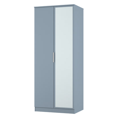 Plymouth Tall Mirror Wardrobe Light Blue 2 Doors 1 Shelf 74cm