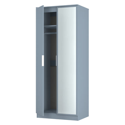 Plymouth Tall Mirror Wardrobe Light Blue 2 Doors 1 Shelf 74cm