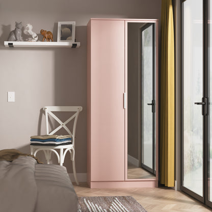 Plymouth Tall Mirror Wardrobe Pink 2 Doors 1 Shelf 74cm