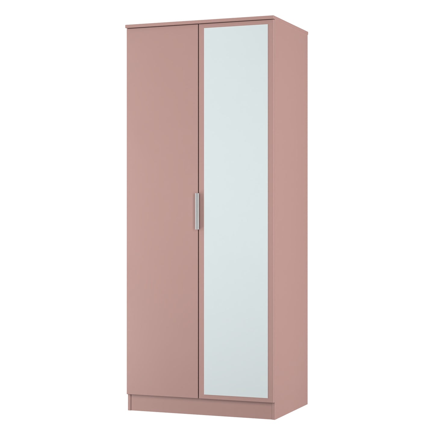 Plymouth Tall Mirror Wardrobe Pink 2 Doors 1 Shelf 74cm