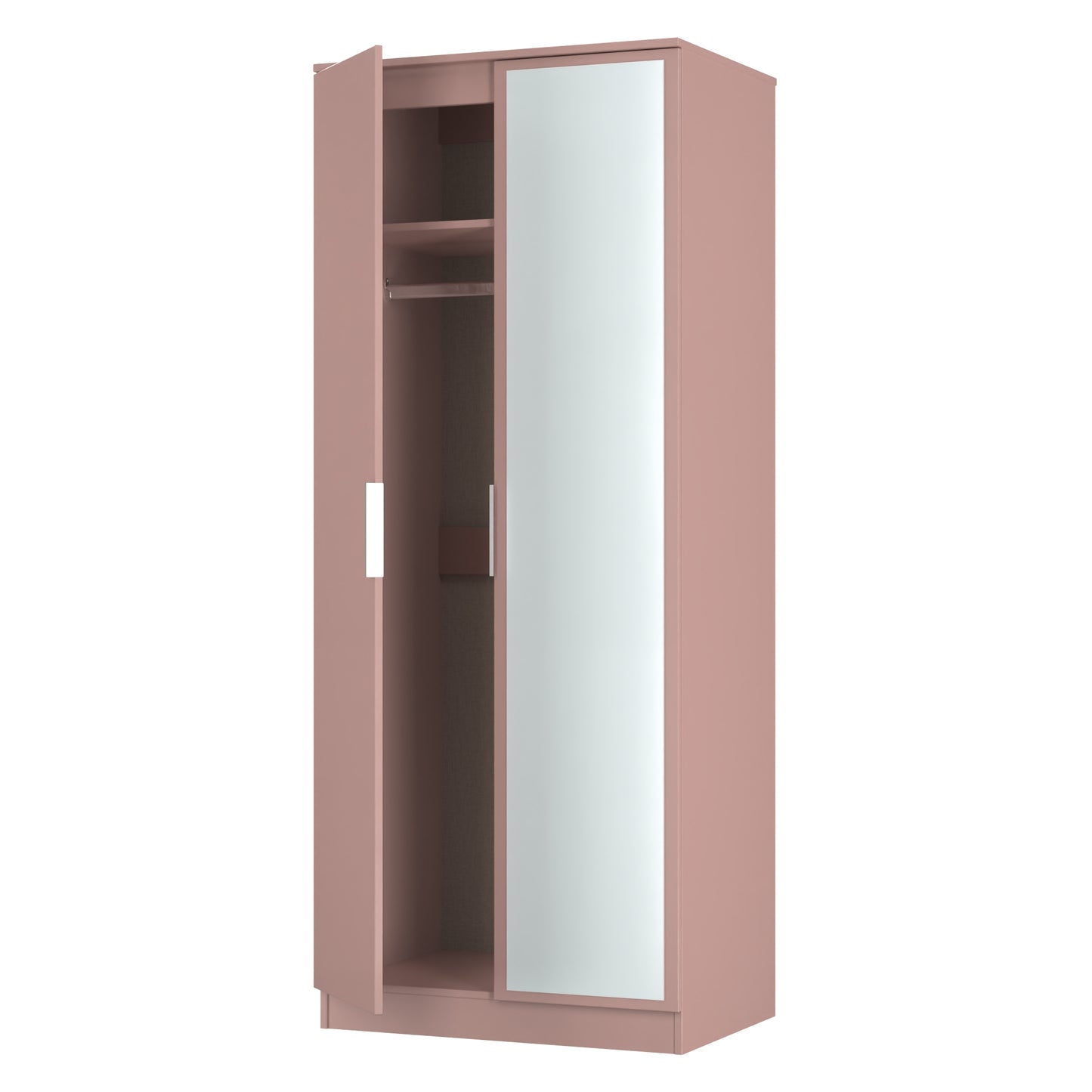 Plymouth Tall Mirror Wardrobe Pink 2 Doors 1 Shelf 74cm