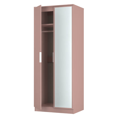 Plymouth Tall Mirror Wardrobe Pink 2 Doors 1 Shelf 74cm