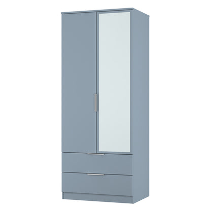 Plymouth Tall Mirror Wardrobe Light Blue 2 Doors 1 Shelf 2 Drawers 74cm