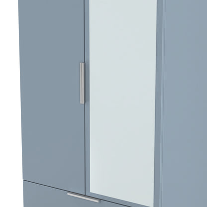 Plymouth Tall Mirror Wardrobe Light Blue 2 Doors 1 Shelf 2 Drawers 74cm