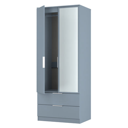 Plymouth Tall Mirror Wardrobe Light Blue 2 Doors 1 Shelf 2 Drawers 74cm