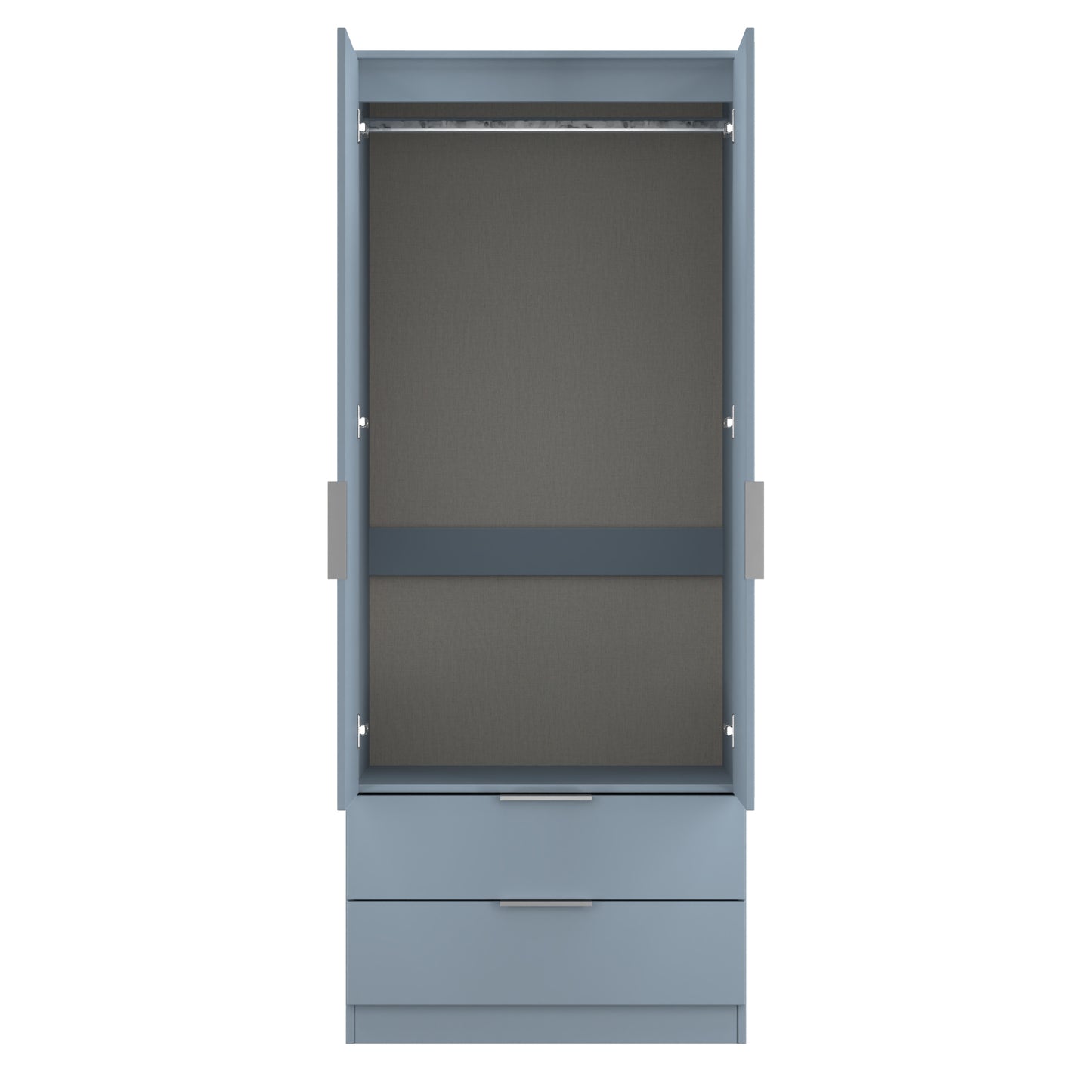 Plymouth Tall Mirror Wardrobe Light Blue 2 Doors 1 Shelf 2 Drawers 74cm