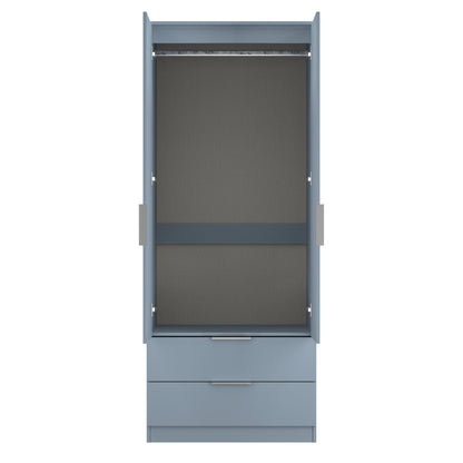 Plymouth Tall Mirror Wardrobe Light Blue 2 Doors 1 Shelf 2 Drawers 74cm