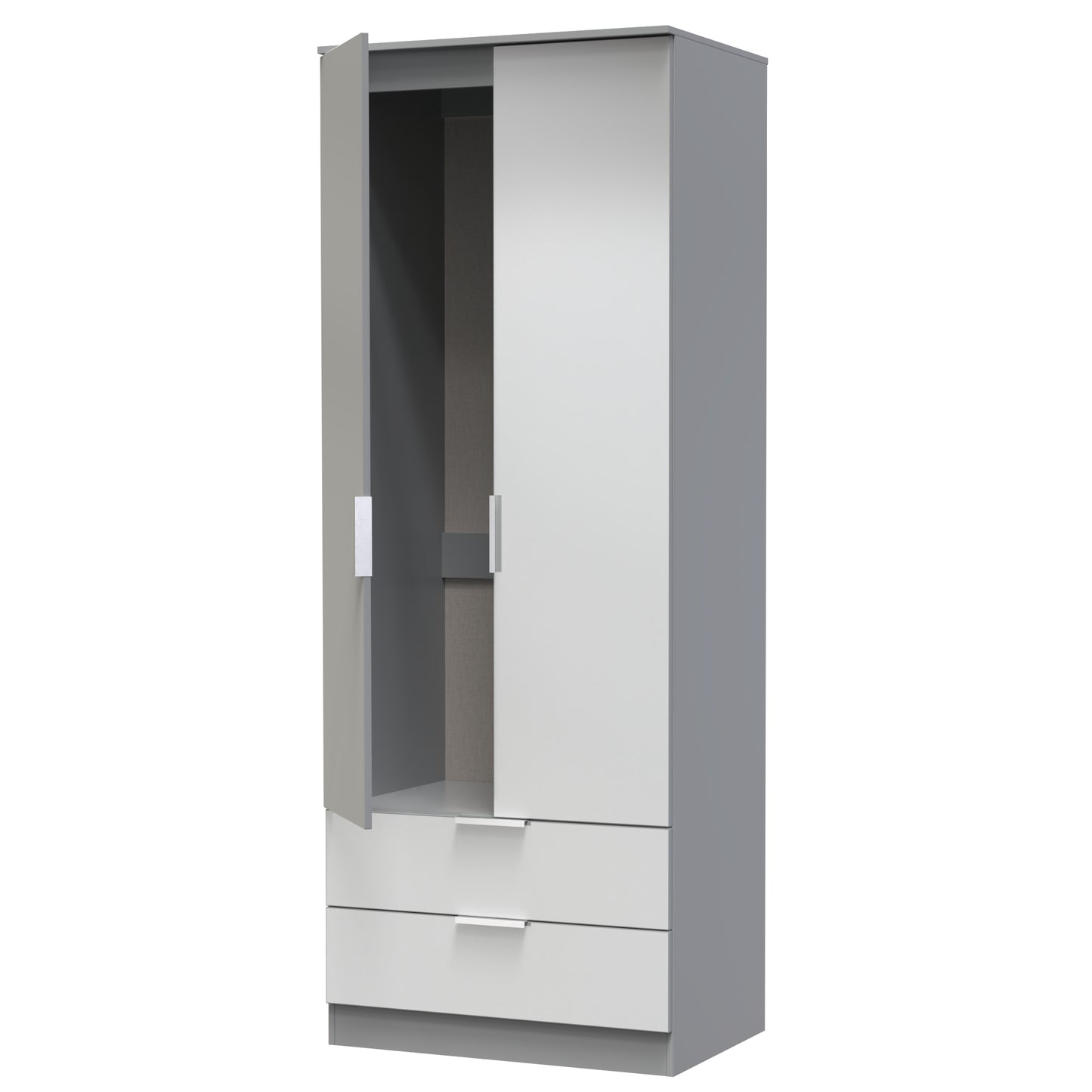 Plymouth Tall Wardrobe Grey 2 Doors 2 Drawers 74cm