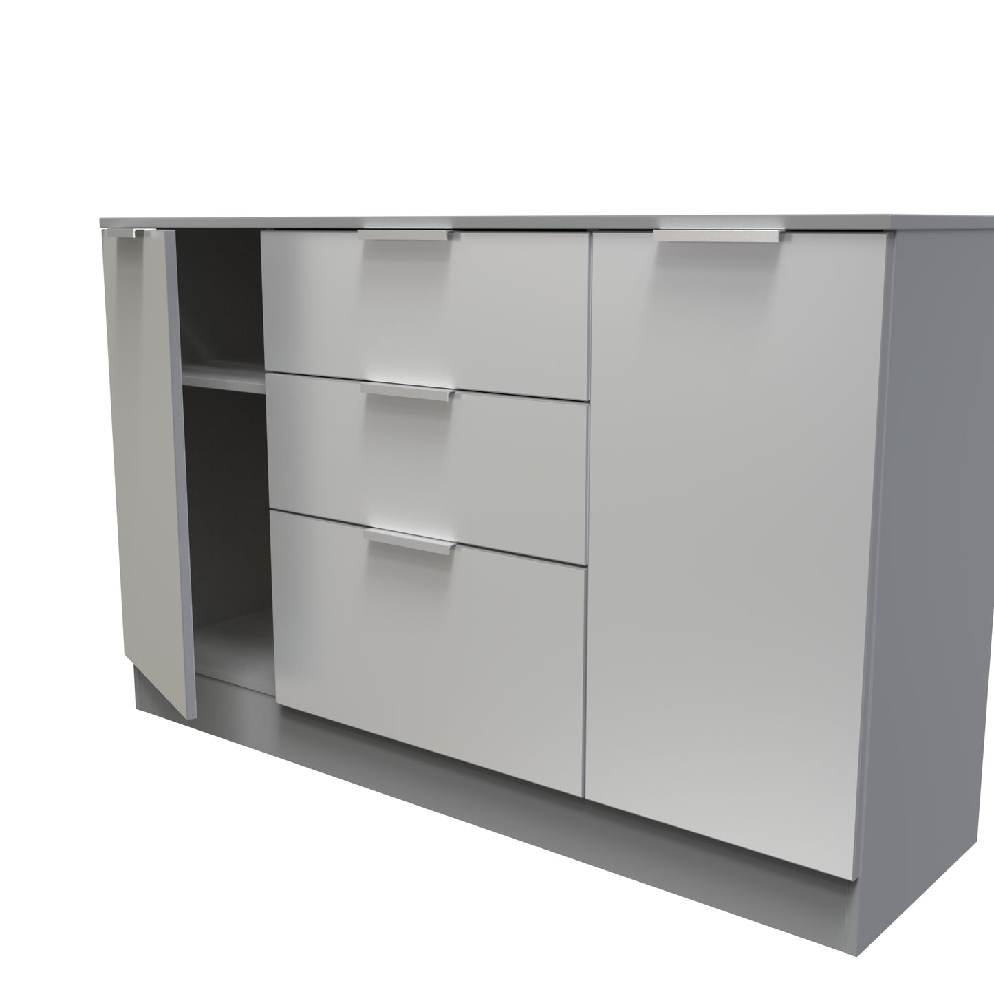 Plymouth Large Sideboard Grey 2 Doors 1 Shelf 3 Drawers 126cm