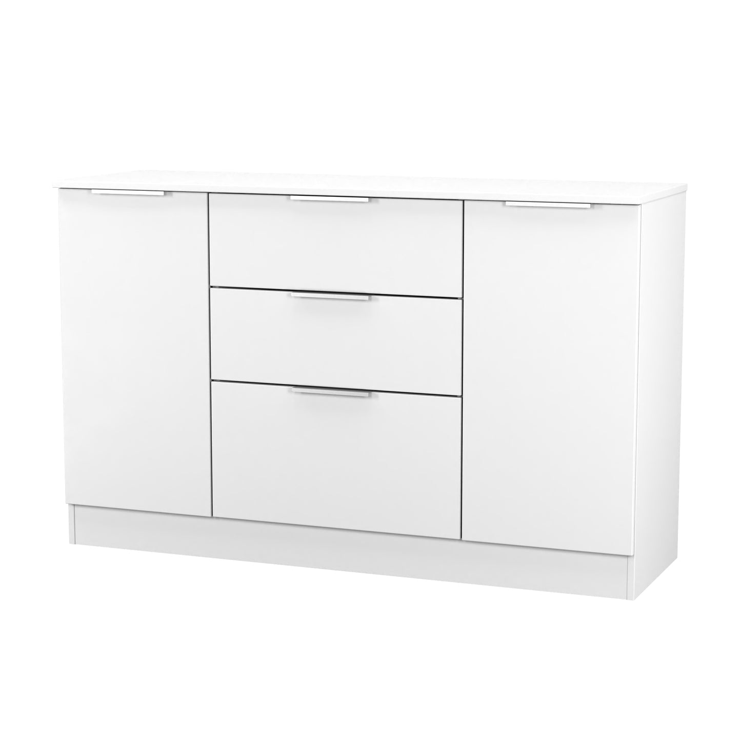 Plymouth Large Sideboard White 2 Doors 1 Shelf 3 Drawers 126cm