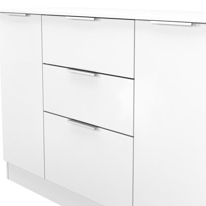Plymouth Large Sideboard White 2 Doors 1 Shelf 3 Drawers 126cm