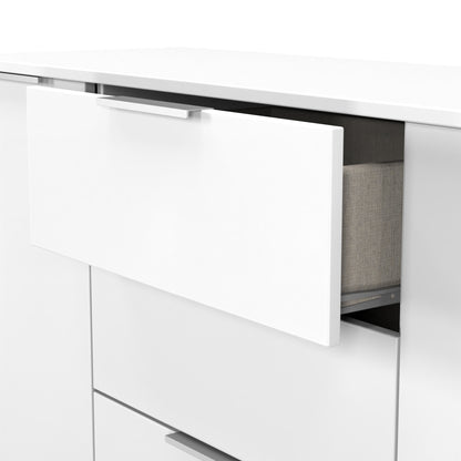 Plymouth Large Sideboard White 2 Doors 1 Shelf 3 Drawers 126cm