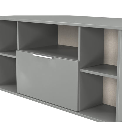 Plymouth Corner Corner TV Unit Grey 5 Shelves 1 Drawer 110cm