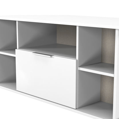 Plymouth Corner Corner TV Unit White 5 Shelves 1 Drawer 110cm