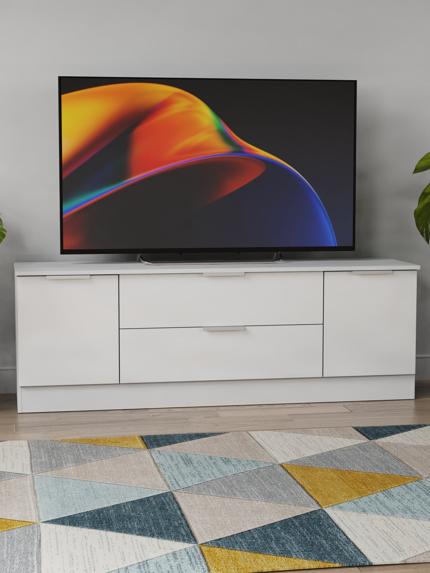 Plymouth TV Unit White 2 Drawers 2 Doors 144cm