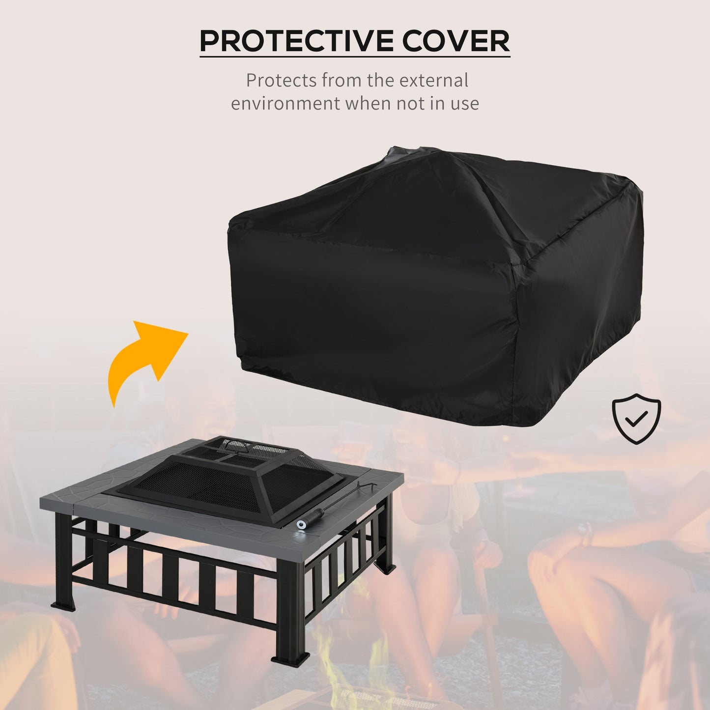 Metal Large Firepit Outdoor Square Fire Pit Brazier w/ Rain Cover