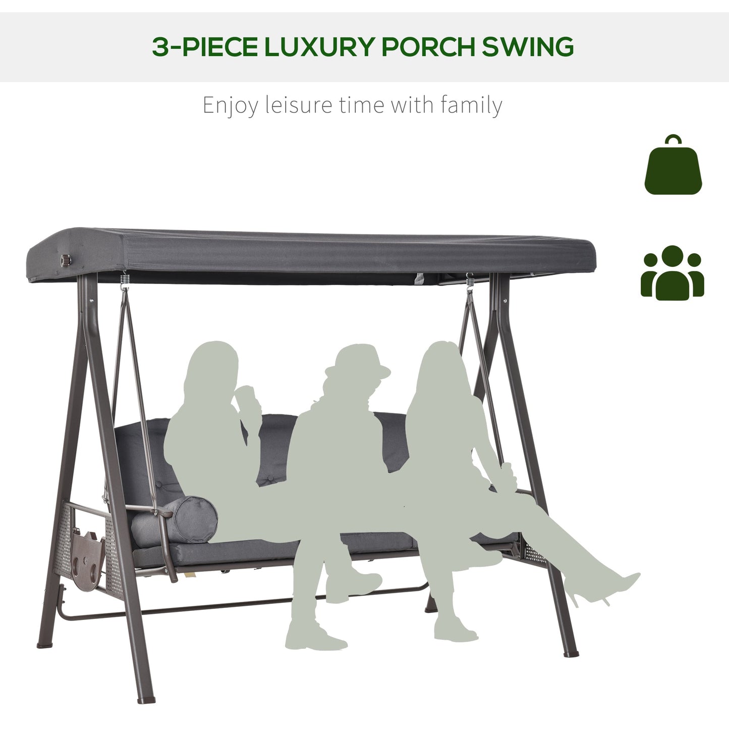 Outsunny 3 Seater Garden Swing Chair Outdoor Hammock Bench w/ Adjustable Canopy