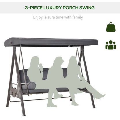 Outsunny 3 Seater Garden Swing Chair Outdoor Hammock Bench w/ Adjustable Canopy