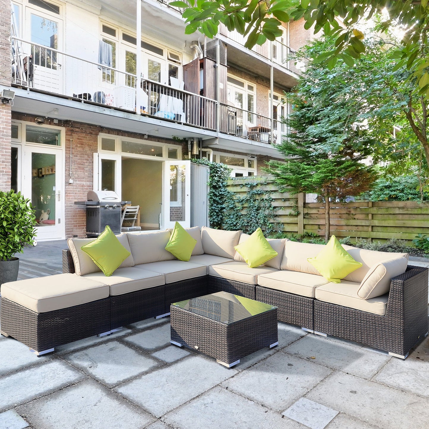 8-Pieces PE Rattan Corner Sofa Set with Thick Cushions