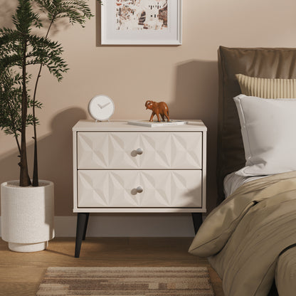 Pixel Side Table Off-white 2 Drawers 58cm