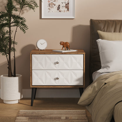Pixel Side Table White & Vintage Oak 2 Drawers 58cm