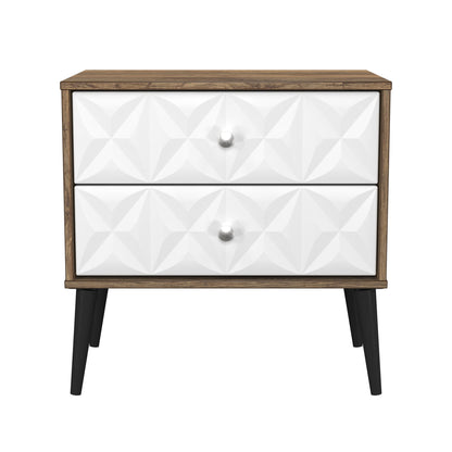 Pixel Side Table White & Vintage Oak 2 Drawers 58cm