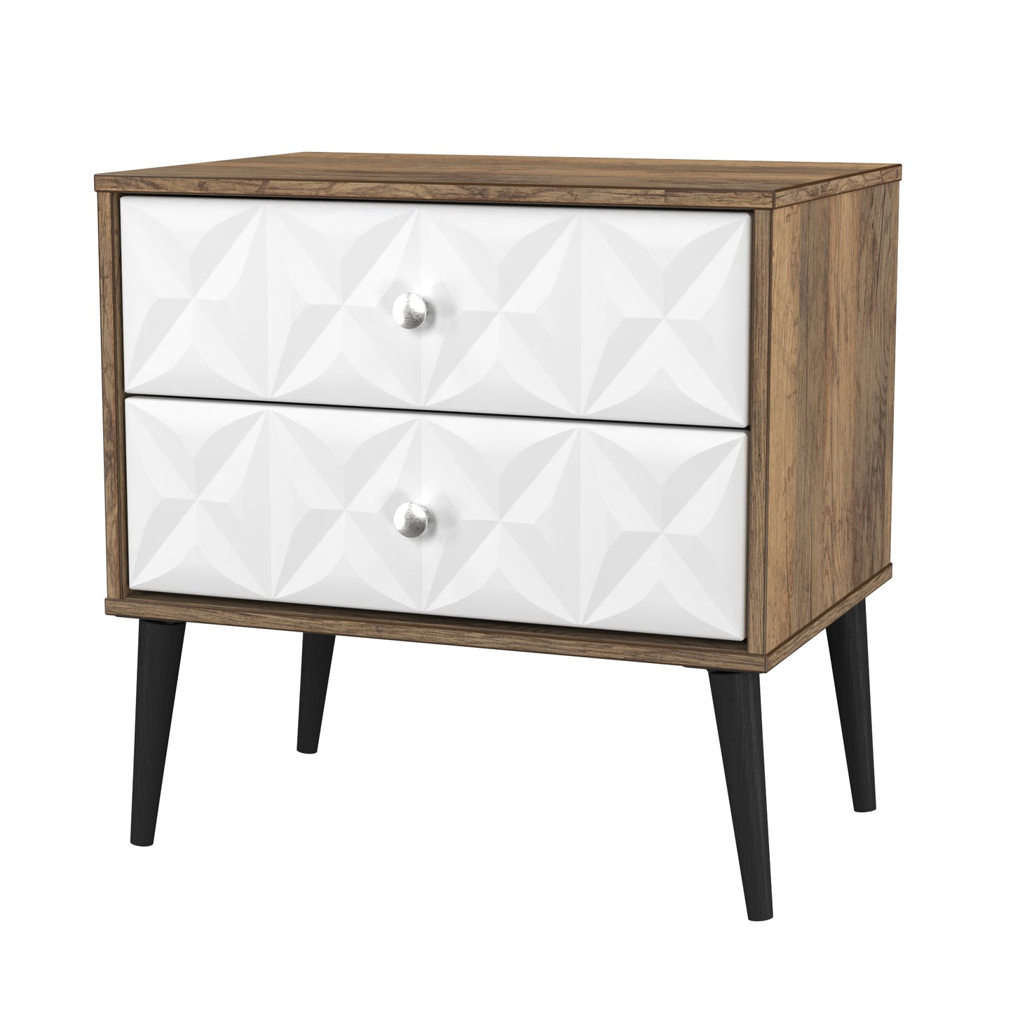 Pixel Side Table White & Vintage Oak 2 Drawers 58cm