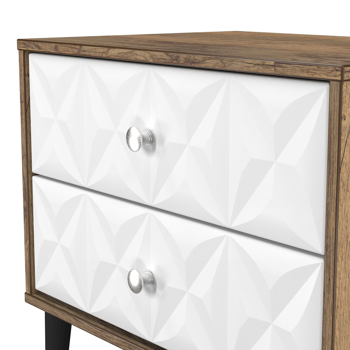 Pixel Side Table White & Vintage Oak 2 Drawers 58cm