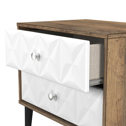 Pixel Side Table White & Vintage Oak 2 Drawers 58cm