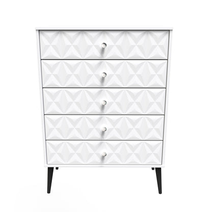 Pixel Tall Chest of Drawers White 5 Drawers 77cm