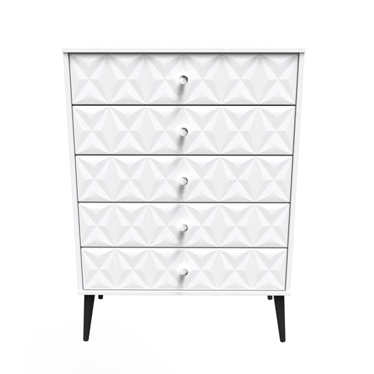 Pixel Tall Chest of Drawers White 5 Drawers 77cm