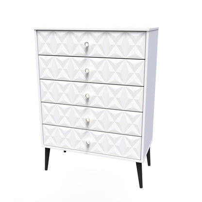 Pixel Tall Chest of Drawers White 5 Drawers 77cm