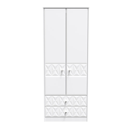Pixel Tall Wardrobe White 2 Doors 2 Drawers 77cm
