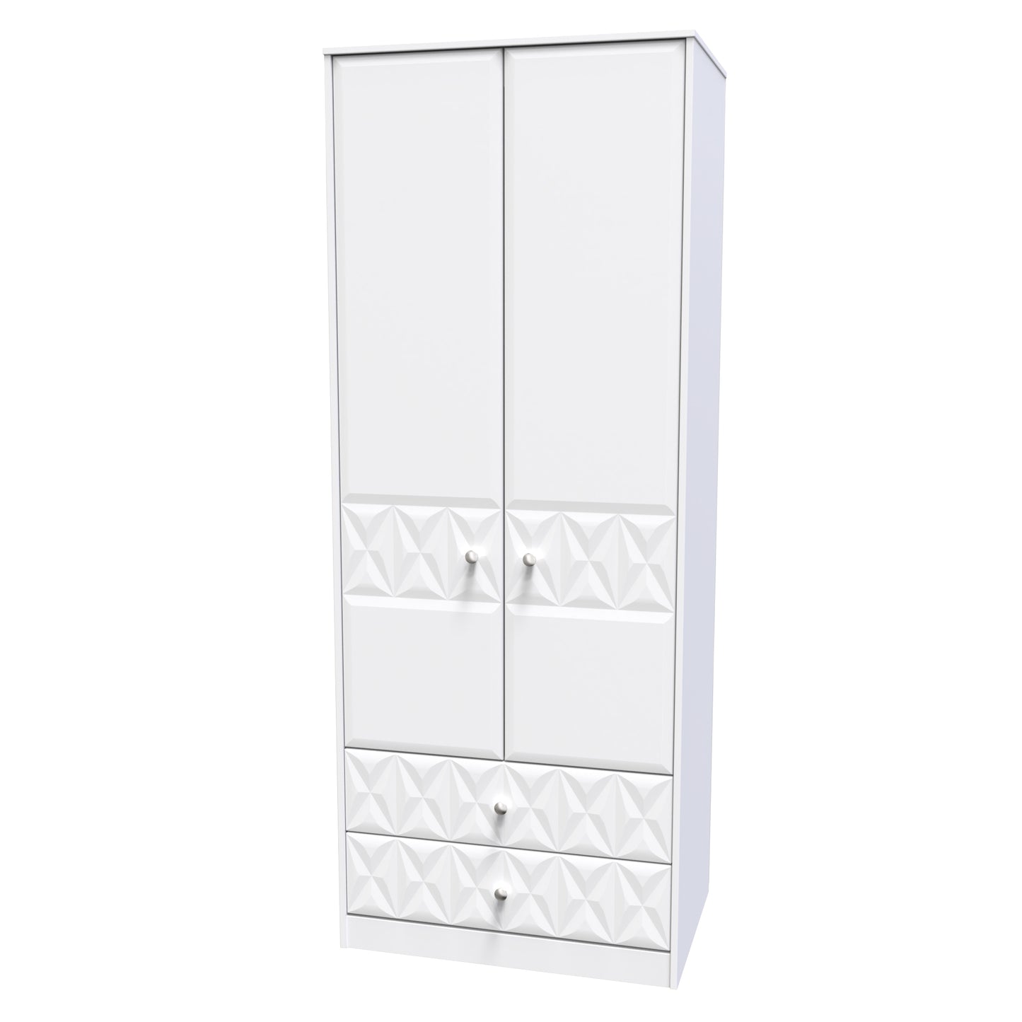 Pixel Tall Wardrobe White 2 Doors 2 Drawers 77cm
