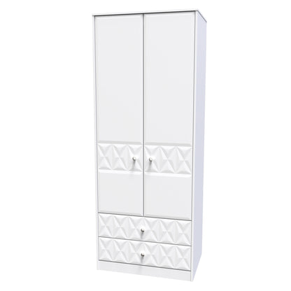Pixel Tall Wardrobe White 2 Doors 2 Drawers 77cm