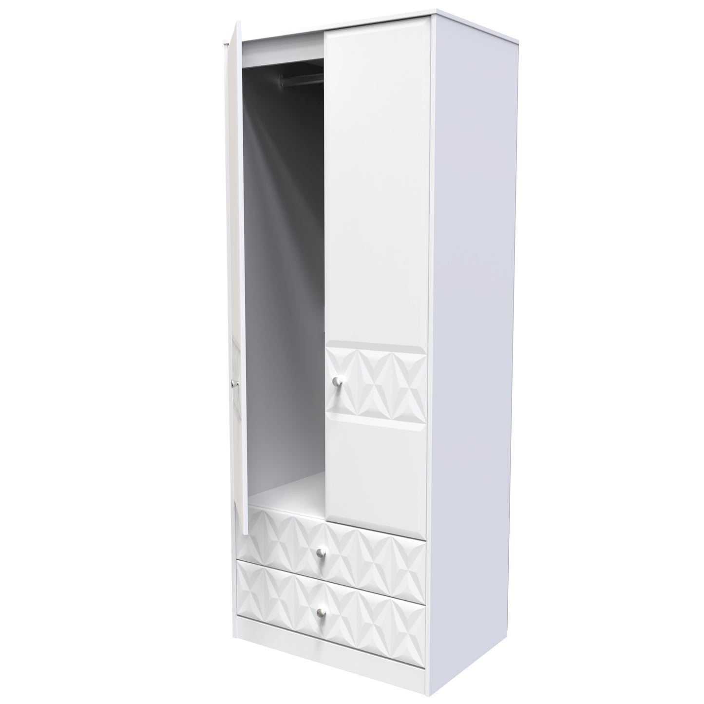 Pixel Tall Wardrobe White 2 Doors 2 Drawers 77cm