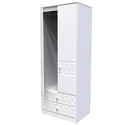 Pixel Tall Wardrobe White 2 Doors 2 Drawers 77cm