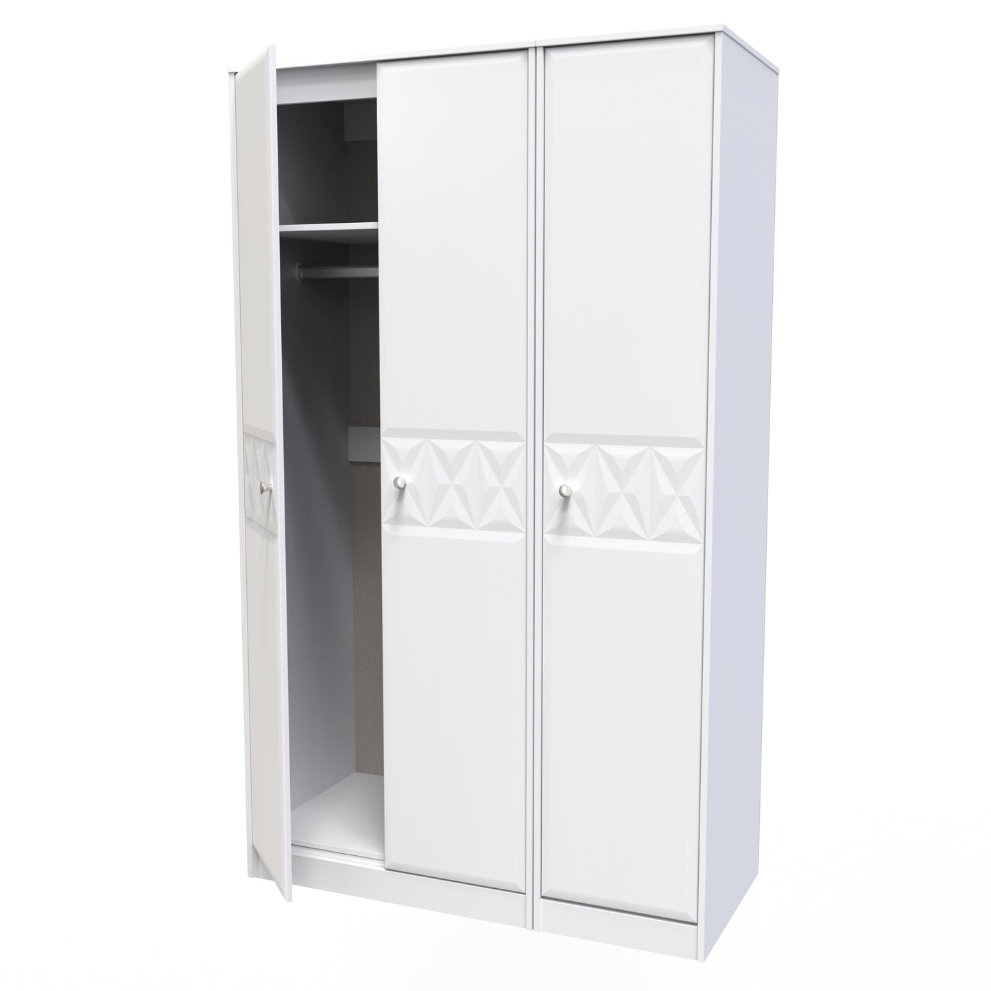 Pixel Tall Wardrobe White 3 Doors 1 Shelf 116cm