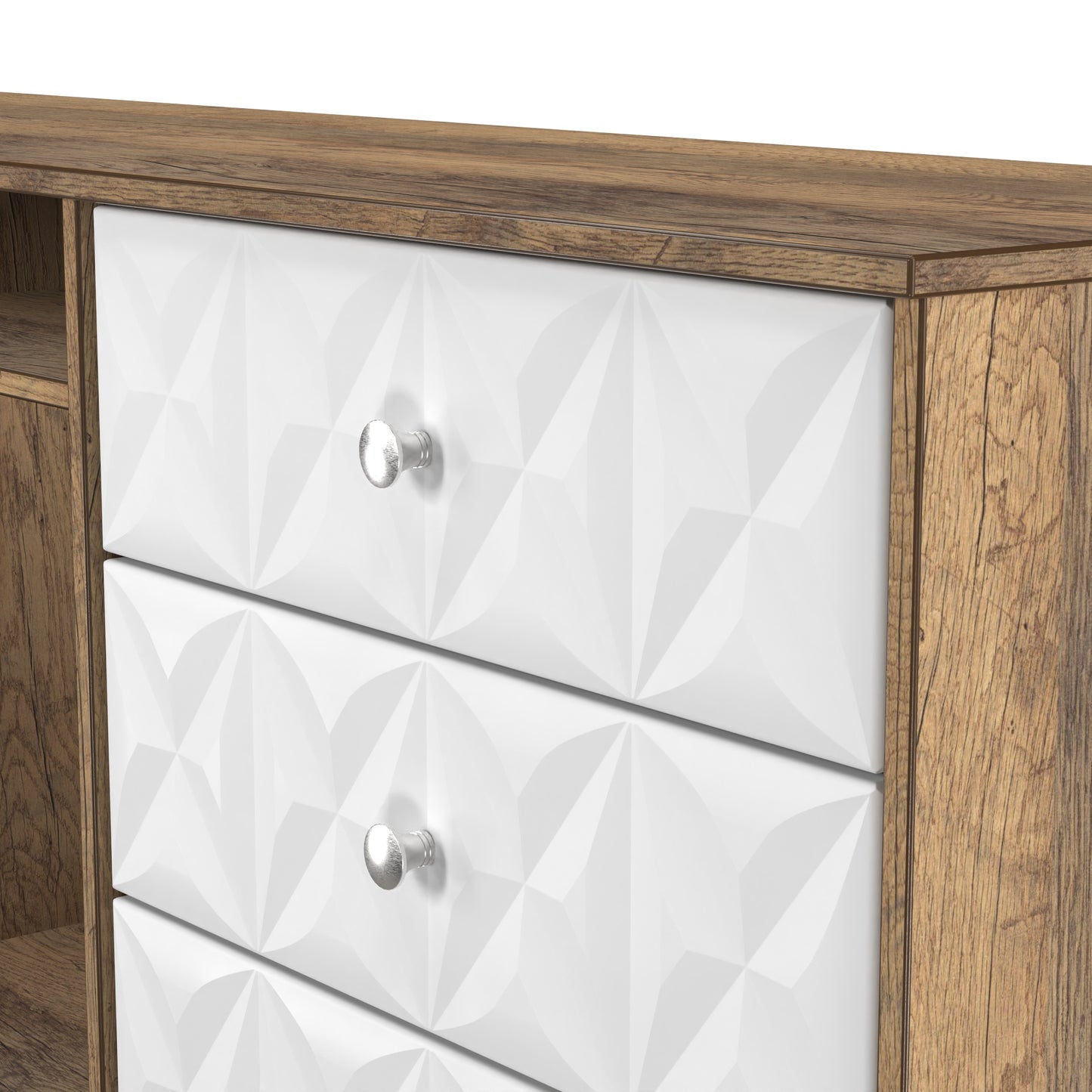 Pixel Large Sideboard White & Vintage Oak 2 Shelves 6 Drawers 152cm