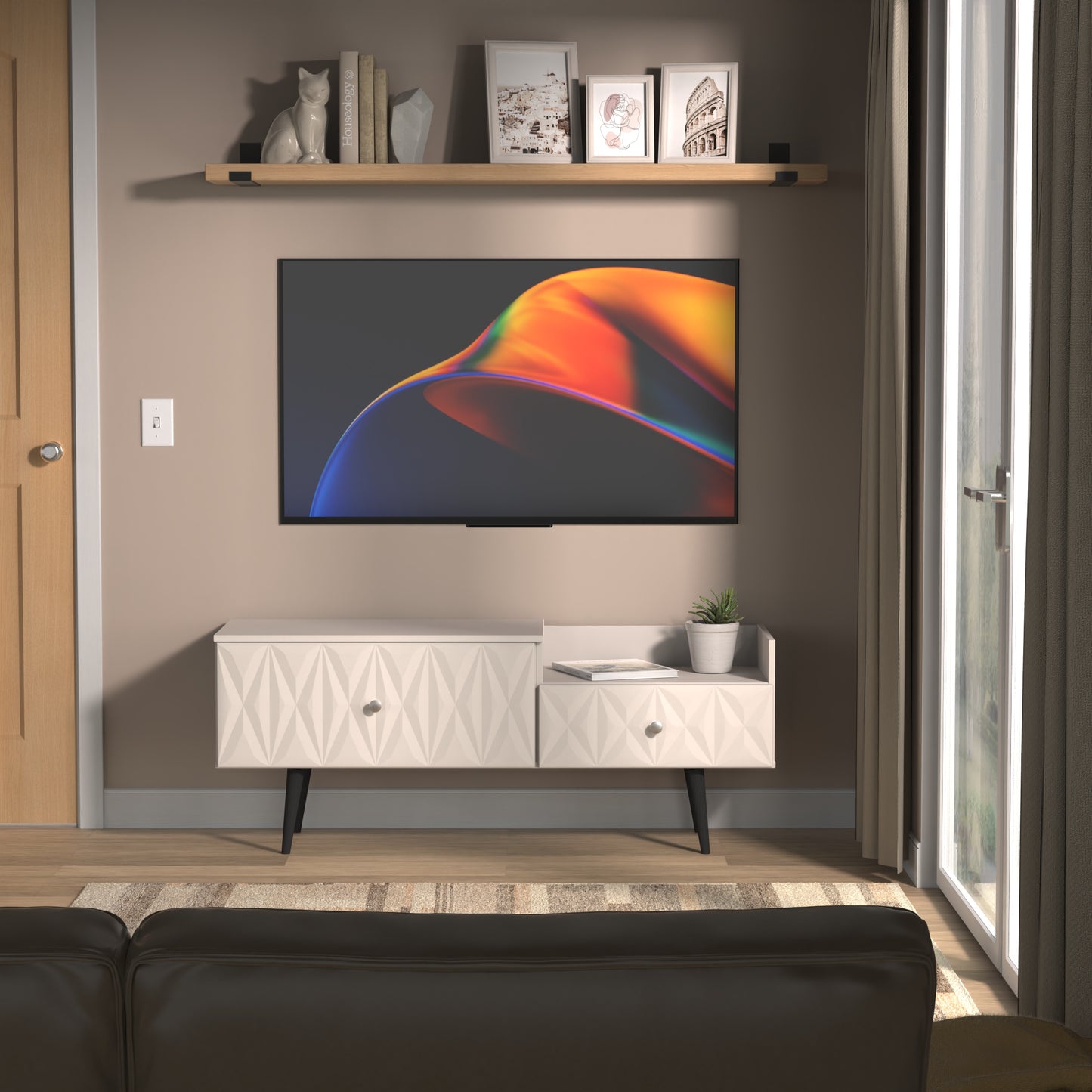 Pixel TV Unit Off-white 2 Drawers 128cm